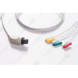Reusable One Piece ECG Cable, 3 Leads, 6 Pin Plug, Type AAMI, Grabber