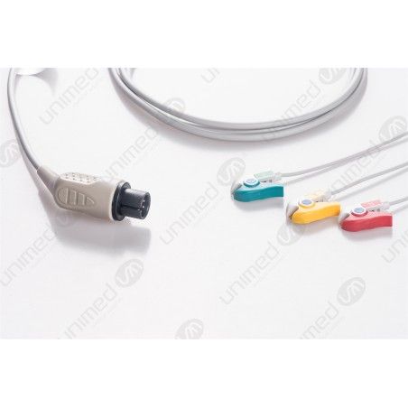 Wielorazowy kabel EKG - kompletny, 3 odprowadzeniowy, wtyk 6 pin, typu AAMI, klamra, z rezystorem.