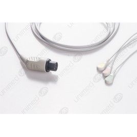 Reusable One Piece ECG Cable, 3 Leads, 6 Pin Plug, Type AAMI, Snap