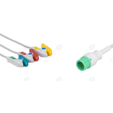Wielorazowy kabel EKG - kompletny, 3 odprowadzeniowy, wtyk 12 pin, typu Comen, klamra.