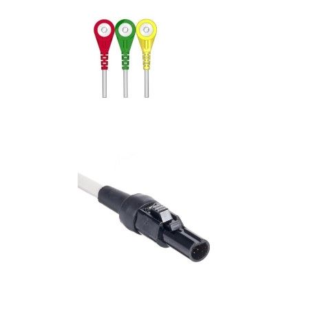 Reusable One Piece ECG Cable, Type Welch Allyn, 3 Leads, 9 Pin Plug, Snap