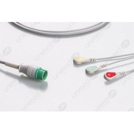Wielorazowy kabel EKG - kompletny, 3 odprowadzeniowy, wtyk 12 pin, typu Biolight AnyView, zatrzask .