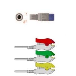 Wielorazowy kabel EKG - kompletny, 3 odprowadzeniowy, wtyk 8 pin, typu GE/Marquette, klamra.