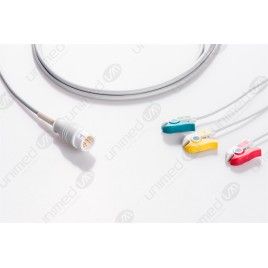 Reusable One Piece ECG Cable, Type Philips/HP, 3 Leads, 12 Pin Plug, Grabber