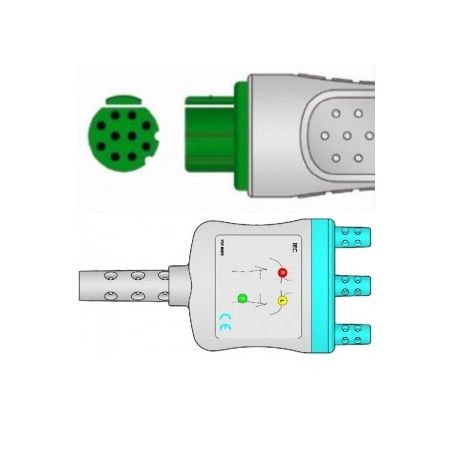 Wielorazowy kabel EKG - kompletny, 3 odprowadzeniowy, wtyk 10 pin, typu GE-Datex-Ohmeda, klamra.