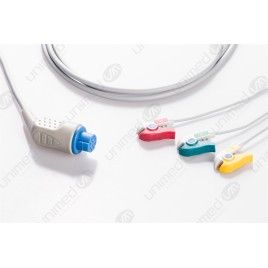 Reusable One Piece ECG Cable, Type GE-Datex-Ohmeda, 3 Leads, 10 Pin Plug, Grabber