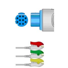 Wielorazowy kabel EKG - kompletny, 3 odprowadzeniowy, wtyk 10 pin, typu GE-Datex-Ohmeda, klamra.