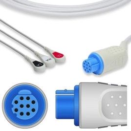 Wielorazowy kabel EKG - kompletny, 3 odprowadzeniowy, wtyk 10 pin, typu GE-Datex-Ohmeda, zatrzask.