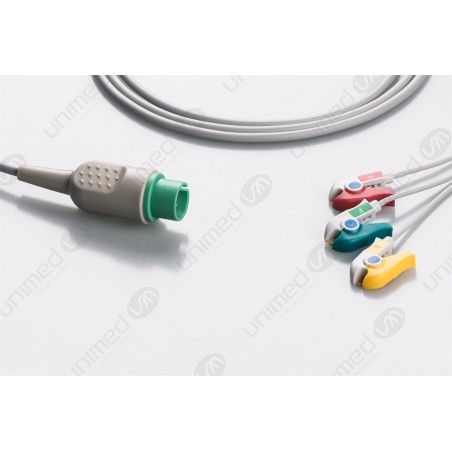 Wielorazowy kabel EKG - kompletny, 3 odprowadzeniowy, wtyk 17 pin, typu Spacelabs, klamra.