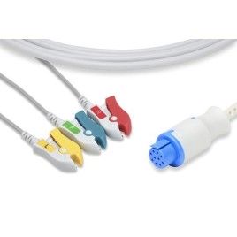 Wielorazowy kabel EKG - kompletny, 3 odprowadzeniowy, wtyk 10 pin, typu Artema, klamra.