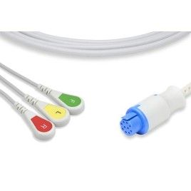 Wielorazowy kabel EKG - kompletny, 3 odprowadzeniowy, wtyk 10 pin, typu Artema, z rezystorem, zatrzask.
