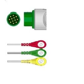Wielorazowy kabel EKG - kompletny, 3 odprowadzeniowy, wtyk 12 pin, typu Kontron, zatrzask.