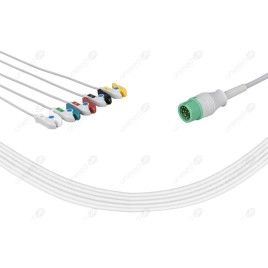 Wielorazowy kabel EKG - kompletny, 5 odprowadzeniowy, wtyk 12 pin, typu Mindray, klamra.