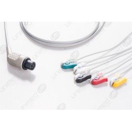 Wielorazowy kabel EKG - kompletny, 5 odprowadzeniowy, wtyk 6 pin, typu AAMI, klamra.