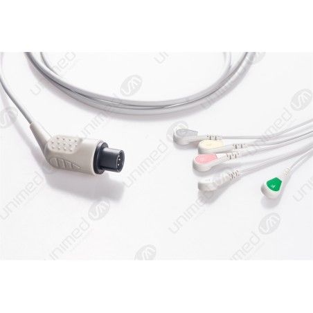 Wielorazowy kabel EKG - kompletny, 5 odprowadzeniowy, wtyk 6 pin, typu AAMI, zatrzask.