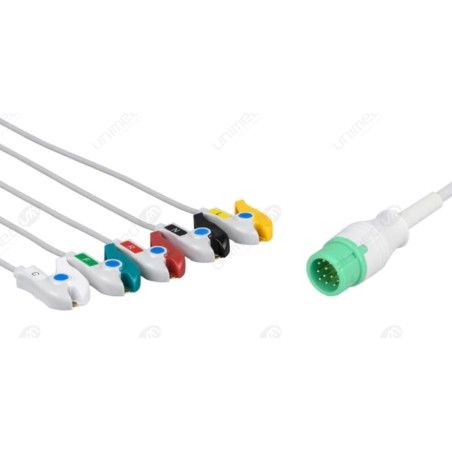 Wielorazowy kabel EKG - kompletny, 5 odprowadzeniowy, wtyk 12 pin, typu Comen, klamra.