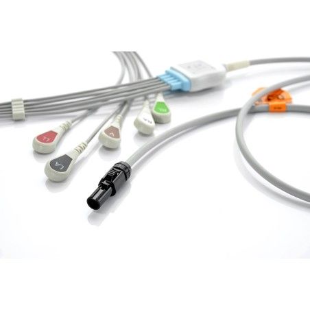 Wielorazowy kabel EKG - kompletny, 5 odprowadzeniowy, wtyk 9 pin, typu Welch Allyn Micropaq, zatrzask,dł. 3 m.