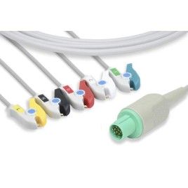 Wielorazowy kabel EKG - kompletny, 5 odprowadzeniowy, wtyk 10 pin, typu GE/Hellige, klamra.