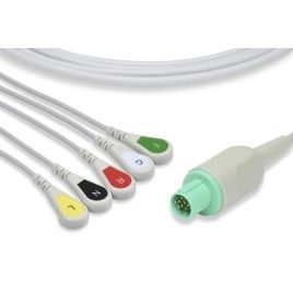 Wielorazowy kabel EKG - kompletny, 5 odprowadzeniowy, wtyk 10 pin, typu GE/Hellige, zatrzask.