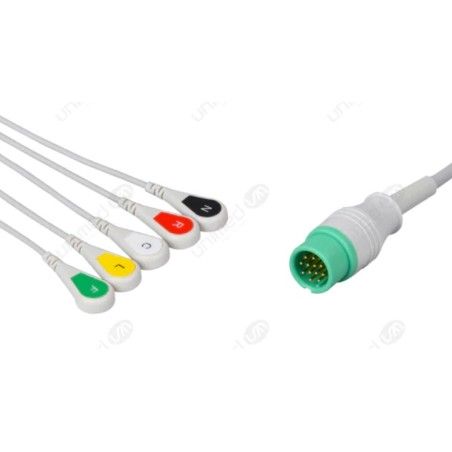 Wielorazowy kabel EKG - kompletny, 5 odprowadzeniowy, wtyk 12 pin, Biolight zatrzask.