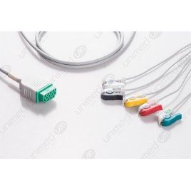 Wielorazowy kabel EKG - kompletny, 5 odprowadzeń, wtyk 11 pin, typu GE/Marquette, klamra.