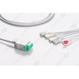 Wielorazowy kabel EKG - kompletny, 5 odprowadzeniowy, wtyk 11 pin, typu GE/Marquette, zatrzask .