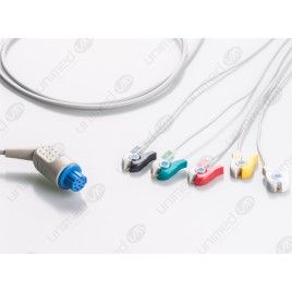 Wielorazowy kabel EKG - kompletny, 5 odprowadzeniowy, wtyk 10 pin, typu GE-Datex-Ohmeda, klamra.