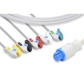 Wielorazowy kabel EKG - kompletny, 5 odprowadzeniowy, wtyk 10 pin, typu Artema, klamra.