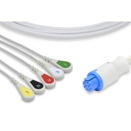 Wielorazowy kabel EKG - kompletny, 5 odprowadzeniowy, wtyk 10 pin, typu Artema, zatrzask.