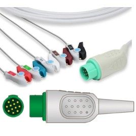 Wielorazowy kabel EKG - kompletny, 5 odprowadzeniowy, wtyk 12 pin, typu Kontron, klamra .