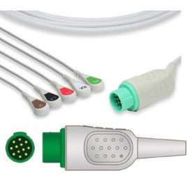 Wielorazowy kabel EKG - kompletny, 5 odprowadzeniowy, wtyk 12 pin, typu Kontron, zatrzask.