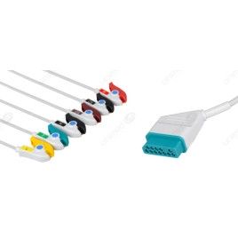 Wielorazowy kabel EKG - kompletny, 5 odprowadzeniowy, wtyk 12 pin, typu Nihon Kohden, klamra.