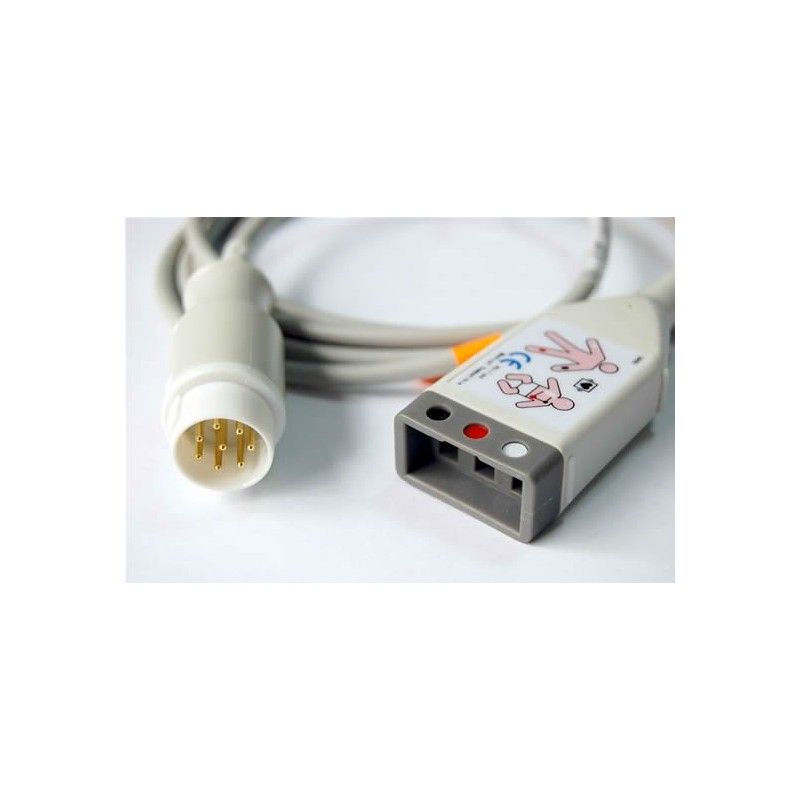 Wielorazowy kabel EKG - główny, 3 odpr, wtyk 8 pin, typu Philips / Hp.