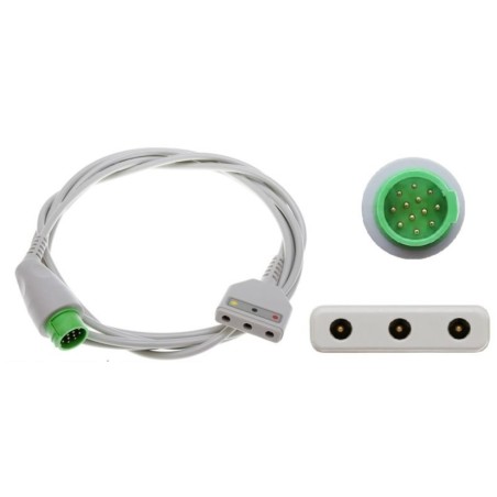 Reusable ECG Trunk Cable, Type Emtel FX2000, 3 Leads, 12 Pin Plug