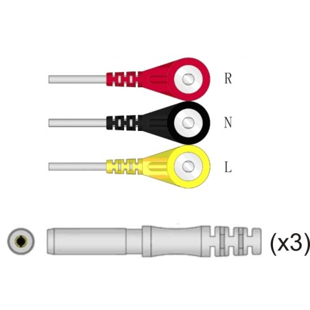 Din Compatible Reusable ECG Lead Wire - 3 lead snap0,9m