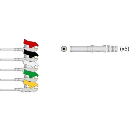 Din Compatible Reusable ECG Lead Wire - IEC 5 lead neonate grabber 0,9m