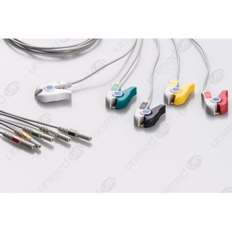 Din Compatible Reusable ECG Lead Wire - 5 lead grabber 0,9m