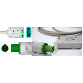 Reusable ECG Trunk Cable, Type GE Hellige, 5 Leads, 10 Pin Plug