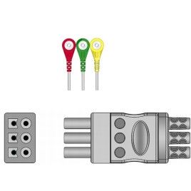 Datex Compatible Reusable ECG Lead Wire IEC 3 leads snap 0,9m