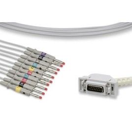 One Piece Reusable ECG Cable, 10 Leads, 15 PIN, type Hellige/Siemens Hormann/Bosch, Banana 4mm