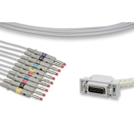 Wielorazowy kabel EKG - kompletny, 10 odprowadzeń, wtyk 15 pin, typu Hellige/Siemens Hormann/Bosch, banan 4mm.