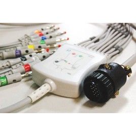 Wielorazowy kabel EKG - kompletny, 10 odprowadzeń, wtyk 15 pin, typu Kenz, Cardioline, Delta, banan 4mm .