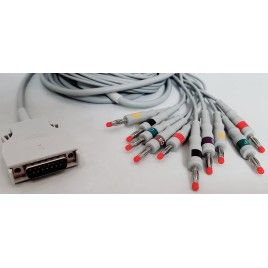 Wielorazowy kabel EKG - kompletny, 10 odprowadzeń, wtyk 15 pin, typu Mortara, banan 4 mm .