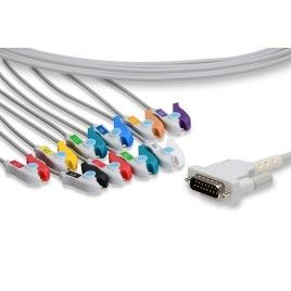 Reusable EKG Cable, One Piece, Schiller/Aspen Type, 10 leads, 15 pin, Grabber