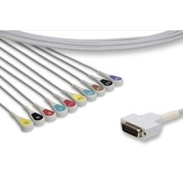 Wielorazowy kabel EKG - kompletny, 10 odprowadzeń, wtyk 15 pin, typu Edan, zatrzask, z rezystorem.