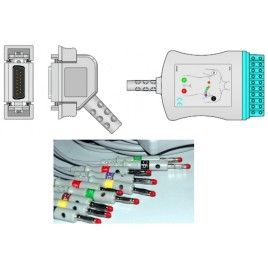 Wielorazowy kabel EKG - kompletny, 10 odprowadzeń, wtyk 15 pin, typu Hellige, banan 4mm, z rezystorem.