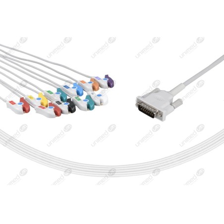 Reusable EKG Cable, One Piece, Philips/HP , Type, 10 leads, 15 pin, Grabber, with Resistance,