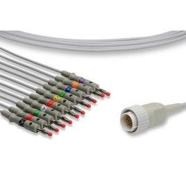 Wielorazowy kabel EKG - kompletny, 10 odprowadzeń, wtyk 16 pin, typu Kenz, banan 4 mm.