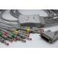 Wielorazowy kabel EKG - kompletny, 10 odprowadzeń, wtyk 15 pin, typu Schiller, banan 4 mm , z rezystorem.