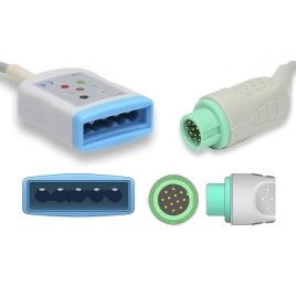 Reusable ECG Trunk Cable, Type Biolight A2E/A3/A5/A6/A8 and Q3/Q5/Q7, 5 Leads Type HP, 12 Pin Plug